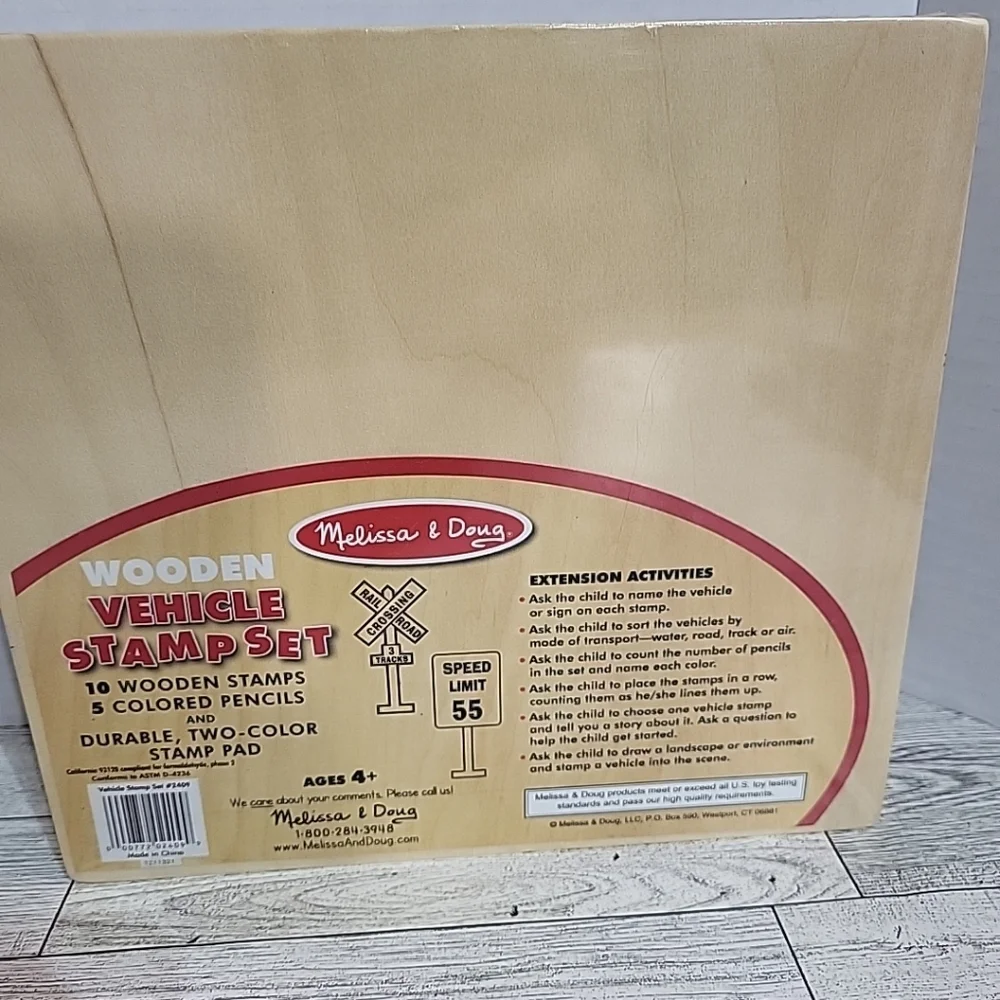 Melissa & Doug Wooden Stamp Set Vehicles #2409 NEW Sealed Washable Ink‎ Play Toy